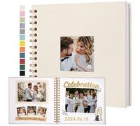 Yopih Album Photo Scrapbooking Couverture en Lin 20,5x20,5 cm, Pages Blanches en Papier Kraft Rigide pour Mariage Voyage Baby Shower, 20 Feuilles/40 Pages, Beige