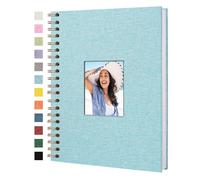 Yopih Album Photo Scrapbooking Couverture en Lin 28x20,5 cm, Pages Blanches en Papier Kraft Rigide pour Mariage Voyage Baby Shower, 40 Feuilles/80 Pages, Bleu Clair