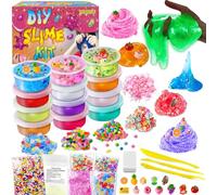 YOPINSAND Kit de Slime 12 Couleurs pour Filles, Crystal Clear Slime, Glow in The Dark Slime, avec Boules en Mousse Supplémentaires, Breloques, Paillettes, Jouet Cadeau pour Enfants