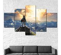 YOPLLL XXL Tableau Imprimé 5 Parties Toile Murale Decor Canvas Zelda Breath of The Wild 150X80Cm Sans Cadre