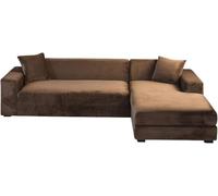 YOPOIY Housse de canapé sectionnel en velours extensible avec chaise longue, antidérapante, douce et résistante aux griffures de chat (café, 2 + 2 places)