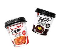 Yopokki Lot de 2 gâteaux de riz sucré/épicés + haricots Jjajang - Gâteau de riz dans un gobelet - Sweet/Spicy + Black Beans Rice Cake Cups - Tteokbokki gâteau de riz coréen - OG ASIA - 260 g