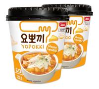 Yopokki Tteokbokki Lot de 2 tasses instantanées (fromage, tasse de 2) Gâteau de riz Topokki aromatisé au fromage de rue coréen - Rapide et facile à préparer