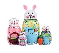 Yoption Lot de 5 poupées russes Matriochka en bois faites à la main pour Noël, Pâques, anniversaire, décoration d'intérieur (lapin)