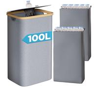 Yorbay 100L Poubelle de Recyclage, Collecteur de Bouteilles avec Couvercle et Deux Sacs de Transport pour 30-45 Bouteilles Vides, Rangement de Bouteilles Consignées pour Cuisine et Rangement, Gris