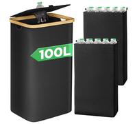 Yorbay 100L Poubelle de Recyclage, Collecteur de Bouteilles avec Couvercle et Deux Sacs de Transport pour 30-45 Bouteilles Vides, Rangement de Bouteilles Consignées pour Cuisine et Rangement, Noir