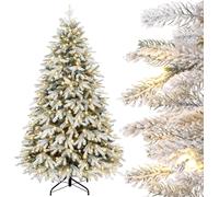 Yorbay 210cm Arbre de Noël artificiel Sapin de luxe avec éclairage Blanc Flocons de neige LED pour décoration de Noël