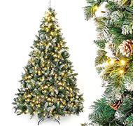 Yorbay 210cm Sapin de Noël Artificiel: avec 470 LED Blanc Chaud | Sapin avec 1401 Pointes et Pommes de Pin - Effet Neige pour Décoration de Noël - pour Maison Bureau Magasin