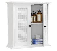 Yorbay Armoire de salle de bain murale blanche avec portes en rotin : armoire à pharmacie suspendue avec étagère réglable - Armoire murale pour salon, cuisine et buanderie