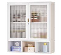 Yorbay Armoire murale en bambou Armoire de salle de bain Fermeture magnétique & étagères réglables Armoire suspendue avec double portes, blanc