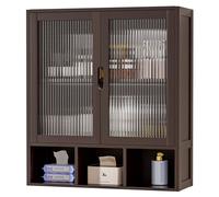 Yorbay Armoire murale en bambou Armoire de salle de bain Fermeture magnétique & étagères réglables Armoire suspendue avec double portes, brun foncé