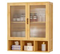 Yorbay Armoire murale en bambou Armoire de salle de bain Fermeture magnétique & étagères réglables Armoire suspendue à double porte