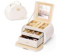 Yorbay Boîte à bijoux à 3 niveaux, verrouillable avec miroir, boîte à bijoux série Seelux pour colliers, montres, bagues, bracelets, boucles d'oreilles (Blanc + Or)