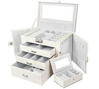 Yorbay Boîte à Bijoux Grande Coffret à Bijoux Verrouillable avec Miroir 4 Étages 3 Tiroirs Doublure en velours avec Boîte de voyage portable, pour Boucles d’Oreille Colliers Bracelets Montres Lunettes