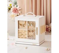 Yorbay Boîte à bijoux pivotante à 360° avec 7 tiroirs, fenêtre, miroir, boîte à bijoux Boîte à bijoux blanche