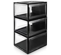 Yorbay Boîte à Chaussures, lot de 3, Organisateur de chaussures Empilable, Boîte en Plastique avec Porte Transparente, Rangement pour Chaussures, 37 x 25,5 x 20 cm, Noir super transparent