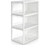 Yorbay Boîte à Chaussures, lot de 3, Organisateur de chaussures Empilable, Boîte en Plastique avec Porte Transparente, Rangement pour Chaussures, 37 x 25,5 x 20 cm, Blanc super transparent
