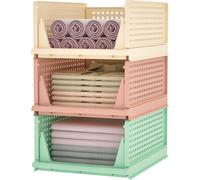 Yorbay Boîte à tiroirs, Lot de 3, Organisateur de penderie empilable, Boîte de rangement sur étagère, Séparateur de tiroirs empilables Coloré (Grand : 43 x 33 x 19 cm)