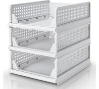 Yorbay Boîte à tiroirs, lot de 3, organisateur de penderie empilable, étagère boîte de rangement, séparateur tiroirs empilables pour vêtements cuisine chambre, blanc (Petit : 43 x 33 x 14 cm)
