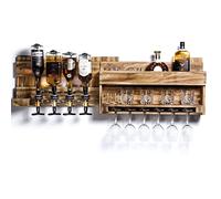 Yorbay Casier à Bouteilles en Bois Mural: 4 Distributeurs de Boissons | Bar Mural Vintage avec 6 Porte-Verres - Rangement à Vin pour Bar Cuisine et Salle à Manger - sans Lumière LED