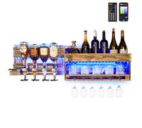 Yorbay Porte-Bouteille Mural Casier à Vin en Bois Bar Mural avec 4 Distributeurs de Boissons Porte-Verre à Pied pour Cuisine Restaurant Cave à Vin Bar-Home (avec LED)