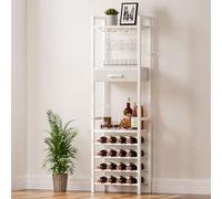 Yorbay Casier à Bouteilles pour 16 Bouteilles, Casier à Vin sur Pied à 4 Niveaux avec Porte-Verres et Tiroir, Etagere à Vin en Métal Vintage avec Étagères pour Bar, Cuisine, Salle à Manger (Blanc)