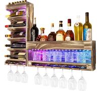 Yorbay Casier à vin avec éclairage LED Palette Bois enflammé, Bar mural avec porte-bouchon, pour verres à vin,verres à whisky,porte-bouteilles Hausbar,Vintage, cadeau