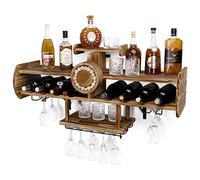 Yorbay Casier à Vin Bois Mural: Forme d'avion à 4 Niveaux | Porte-Bouteilles Vintage avec Porte-Verres à 4 Rangées et Support à Bouchons - Rangement Vin pour Bar Cuisine Salle à Manger