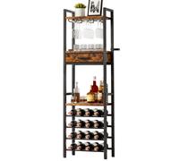Yorbay Casier à vin design vintage,Casier à vin en bois & métal pour 16 bouteilles & 15 verres Casier à vin avec étagère et tiroir pour cuisine, salon