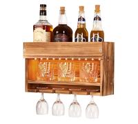 Yorbay Casier à vin en bois avec éclairage LED, 3 étages montage mural Porte-bouteilles vintage , 20 couleurs & 60 effets de lumière