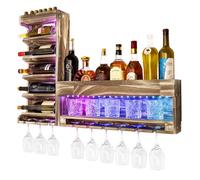 Yorbay Casier à Vin Mural avec Éclairage LED, Étagère à Bouteille Range et Porte-Verre à Pied, Assemblage et Combinaison Libres