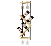 Yorbay Casier à Vin Mural en Bois: Casier à Bouteilles avec Structure Métallique pour 4 Bouteilles et 4 Verres - Rangement Bouteille de Vin Fin avec Porte-Verres pour Salon Bar Cuisine