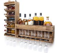 Yorbay Casier à vin Palette Bois flammé, Bar mural avec porte-bouchon, pour verres à vin,verres à whisky,porte-bouteilles Hausbar,Vintage, cadeau