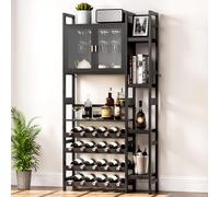 Yorbay Casier à Vin pour 20 Bouteilles: avec 4 Rangées de Porte-Verres | Casier Multicouche avec Porte et Cadre Latéral - Rangement Décoratif pour Bar Cuisine et Salle à Manger