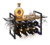 Yorbay Casier à vin pour plan de travail,Casier à vin en bois avec étagère, peut accueillir 8 bouteilles de vin et 6 verres à vin.Casier à vin indépendant pour la cuisine