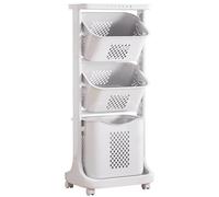 Yorbay Chariot à Linge pour Salle de Bain: 82L de Volume dans 3 Paniers | Trieur à Linge avec Étagère et Roulettes 360° - Chariot à Linge avec Grand Panier Inférieur Amovible - pour Buanderie Chambre