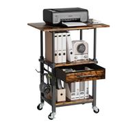 Yorbay Chariot d’Imprimante à roulettes pour Bureau: 3 Niveaux avec Tiroir | Pour Imprimante Scanner et Dossiers-Bureau Étude et Salon-Hauteur Réglable 2 Niches 2 Crochets 2 Roulettes à Frein-Brun