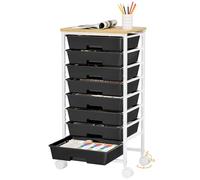 Yorbay Chariot porte-objets avec 8 tiroirs : chariot multifonction pour bureau, salon, en bois, roulettes verrouillables, chariot de cuisine multifonction (noir)