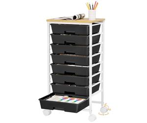 Yorbay Chariot porte-objets avec 8 tiroirs : chariot multifonction pour bureau, salon, en bois, roulettes verrouillables, chariot de cuisine multifonction (noir)