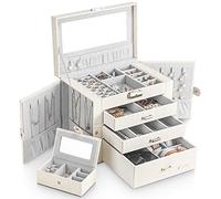 Yorbay Coffret à Bijoux 2-en-1 avec Miroir pour Femme: 4 Niveaux 3 Tiroirs | Range Colliers Bagues Montres et Boucles d’Oreilles-Coiffeuse et Voyage-Miniboîte amovible et 2 Compartiments Latéraux
