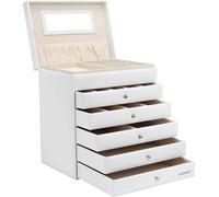 Yorbay Coffret à bijoux Série Seelux Coffret à bijoux avec miroir, 5 tiroirs (Blanc)