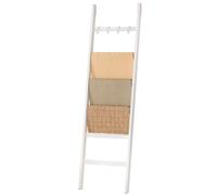 Yorbay Échelle Porte-Serviettes en Bambou à 6 Niveaux, avec 2 Sangles de Sécurité Anti-Chute et 4 Crochets Porte-Serviettes pour Salle de Bain Chambre à Coucher HxB 170 x 43 cm (Blanc)