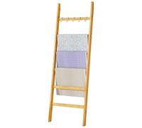 Yorbay Échelle Porte-Serviettes en Bambou à 6 Niveaux: Échelle à Vêtements avec 2 Sangles de Sécurité et 5 Crochets - Porte-Serviettes Décorative pour Salle de Bain Chambre HxB 170 x 60 cm (Bambou)