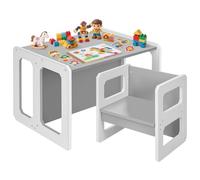 Yorbay Ensemble Table et chaises pour Enfant avec 1 Tabouret, Ensemble de Sièges Réversible 3 en 1 et Banc pour Enfants Convertibles en Table, Meubles pour Enfants (Gris L)