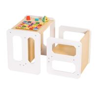 Yorbay Ensemble Table et chaises pour Enfants avec 1 Tabouret, Ensemble de Sièges Réversibles 3 en 1 et Banc pour Enfants Convertibles en Table, Meubles pour Enfant (Naturel, M)