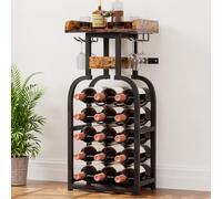 Yorbay Étagère à vin autoportante, Casier à bouteilles pour 15 bouteilles avec porte-bouteilles en verre - Support décoratif pour cuisine, bar, salle à manger, sol