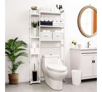Yorbay Étagère de toilette avec 2 paniers, Étagère de salle de bain Étagère de salle de bain，Bambou WC, Étagère de salle de bain réglable à 3 niveaux avec coussinet de pied étanche,Gain de place,Monta