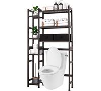 Yorbay Étagère de toilette avec 2 paniers, Étagère de salle de bain Étagère de salle de bain，Bambou WC, Étagère de salle de bain à 3 niveaux Réglable avec coussinet de pied étanche Marron