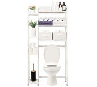 Yorbay Étagère de toilette, avec 2 paniers, réglable à 3 niveaux, avec repose-pieds étanche, multifonctionnelle, peu encombrante, montage facile (blanc)