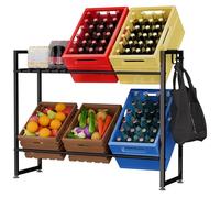 Yorbay Étagère pour Caisses à Boissons pour 6 Caisses, Etagere Metallique avec Crochets Longs et Courts, Etagere Cuisine pour Bière, Fruits, Légumes, Eau, Capacité de Charge 200kg